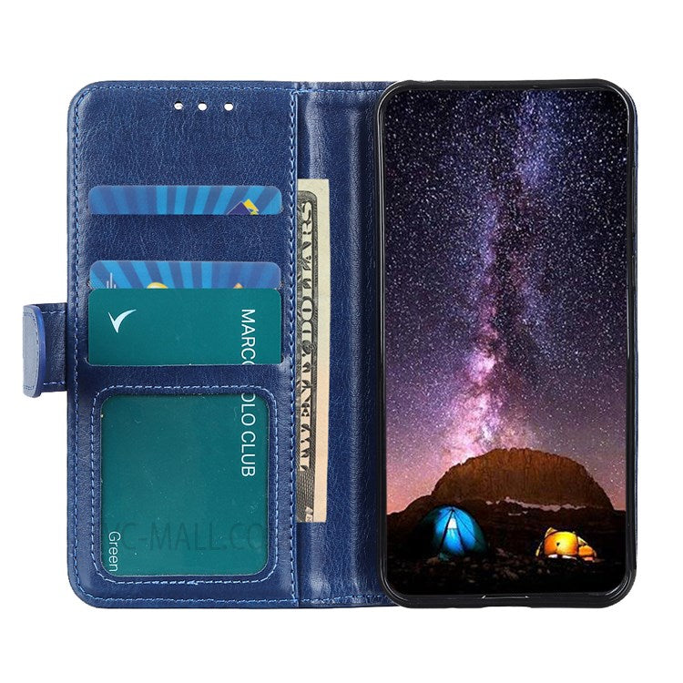 For Samsung Galaxy M52 5G Shockproof Crazy Horse Texture PU Leather Wallet Stand Case Folio Flip Magnetic Protective Cover - Blue