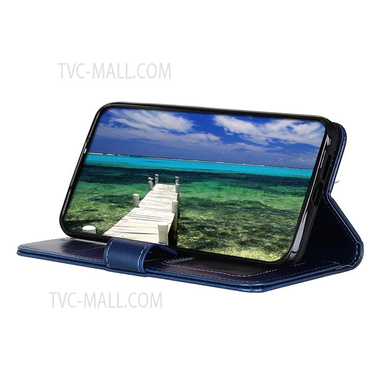For Samsung Galaxy M52 5G Shockproof Crazy Horse Texture PU Leather Wallet Stand Case Folio Flip Magnetic Protective Cover - Blue