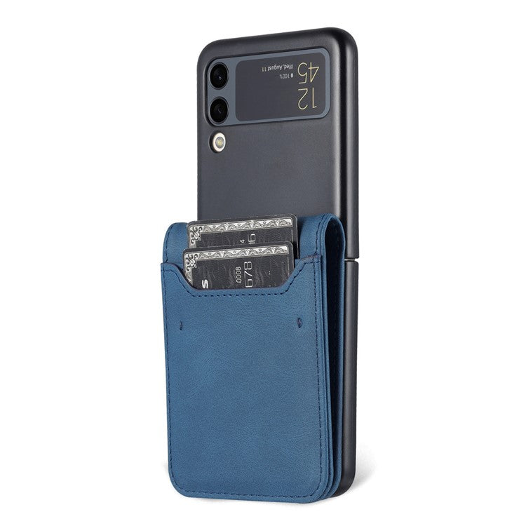AZNS PU Leather Card Slots Magnetic Clasp Anti-Fall Phone Cover with Stand for Samsung Galaxy Z Flip3 5G - Blue