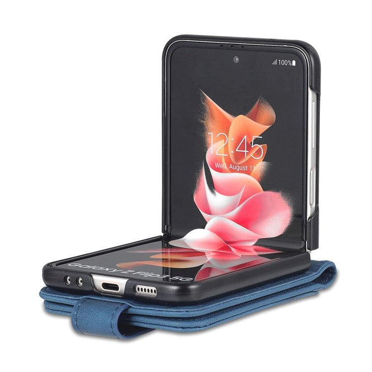 AZNS PU Leather Card Slots Magnetic Clasp Anti-Fall Phone Cover with Stand for Samsung Galaxy Z Flip3 5G - Blue