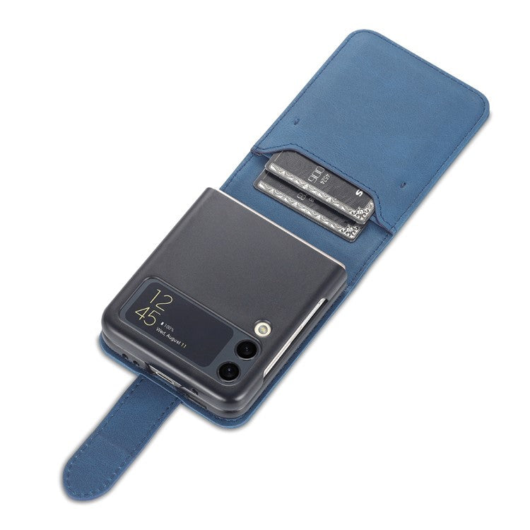 AZNS PU Leather Card Slots Magnetic Clasp Anti-Fall Phone Cover with Stand for Samsung Galaxy Z Flip3 5G - Blue