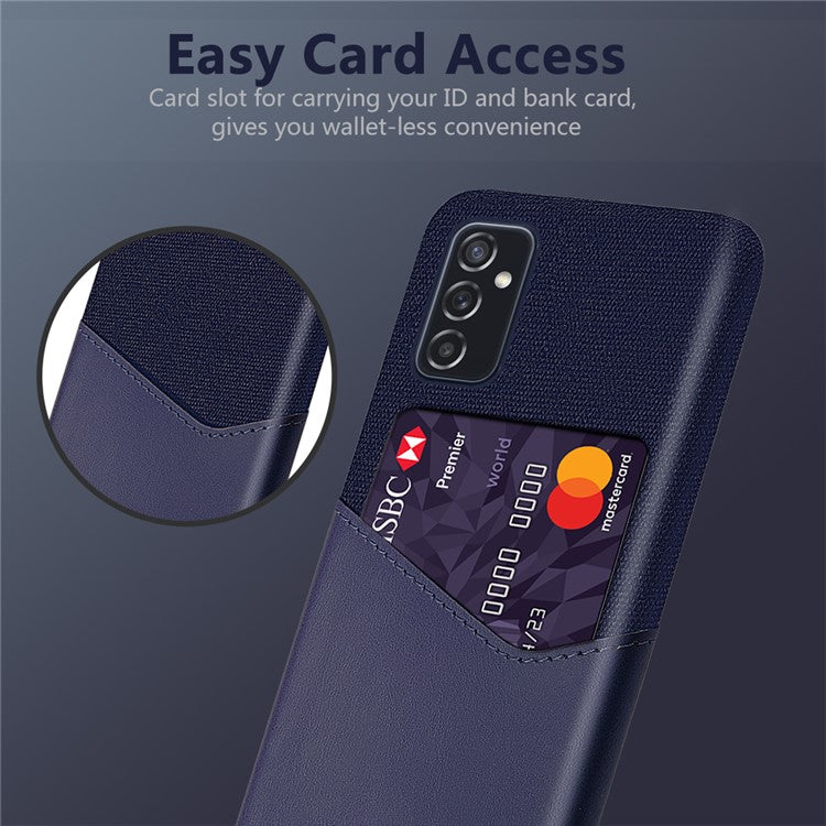 KSQ PU Leather + PC Hybrid Case Cloth Texture Phone Cover with Card Holder for Samsung Galaxy M52 5G - Blue