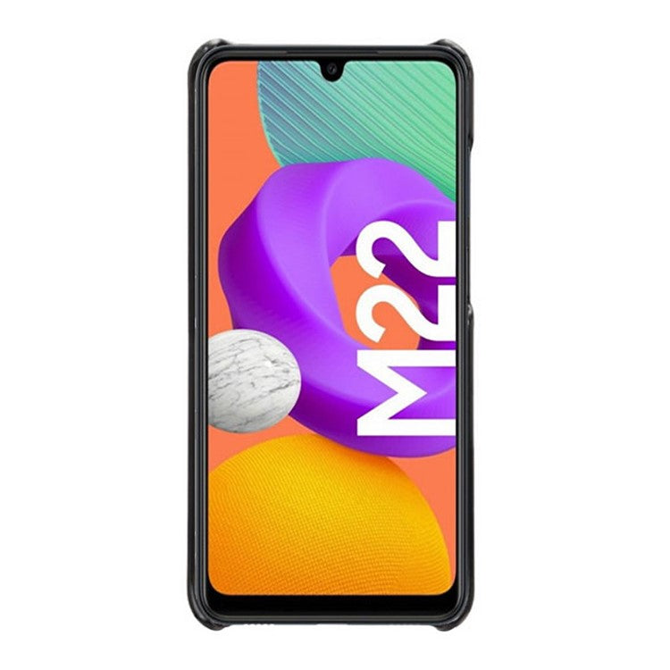 KSQ Durable PU Leather Coated PC Phone Case Phone Cover for Samsung Galaxy F22 / M22 4G / M32 4G (Global Version) - Black