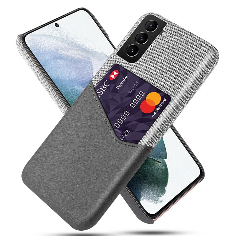 KSQ Card Slot Holder Cloth Texture Hybrid Protective Rugged Phone Case for Samsung Galaxy S22+ 5G - Grey