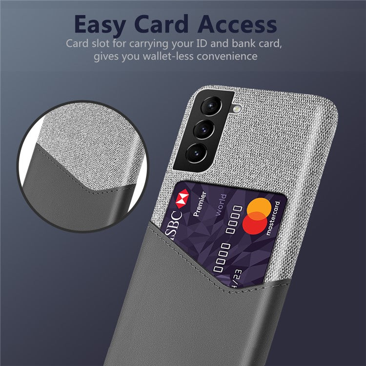 KSQ Card Slot Holder Cloth Texture Hybrid Protective Rugged Phone Case for Samsung Galaxy S22+ 5G - Grey