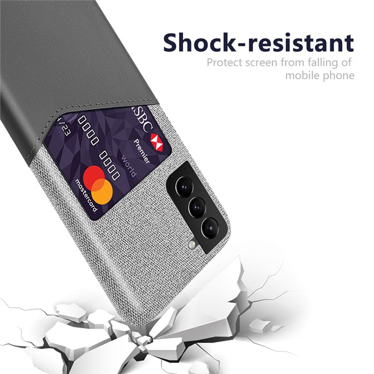KSQ Card Slot Holder Cloth Texture Hybrid Protective Rugged Phone Case for Samsung Galaxy S22+ 5G - Grey