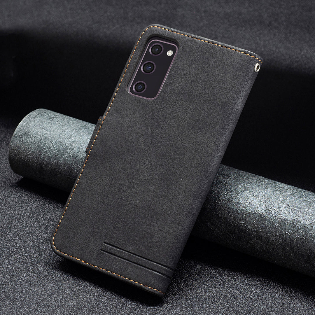 BINFEN COLOR BF09 Wallet Stand Design RFID Blocking Anti-swiping Leather Phone Case Cover for Samsung Galaxy S20 FE/S20 FE 5G/S20 Lite/S20 FE 2022 - Black