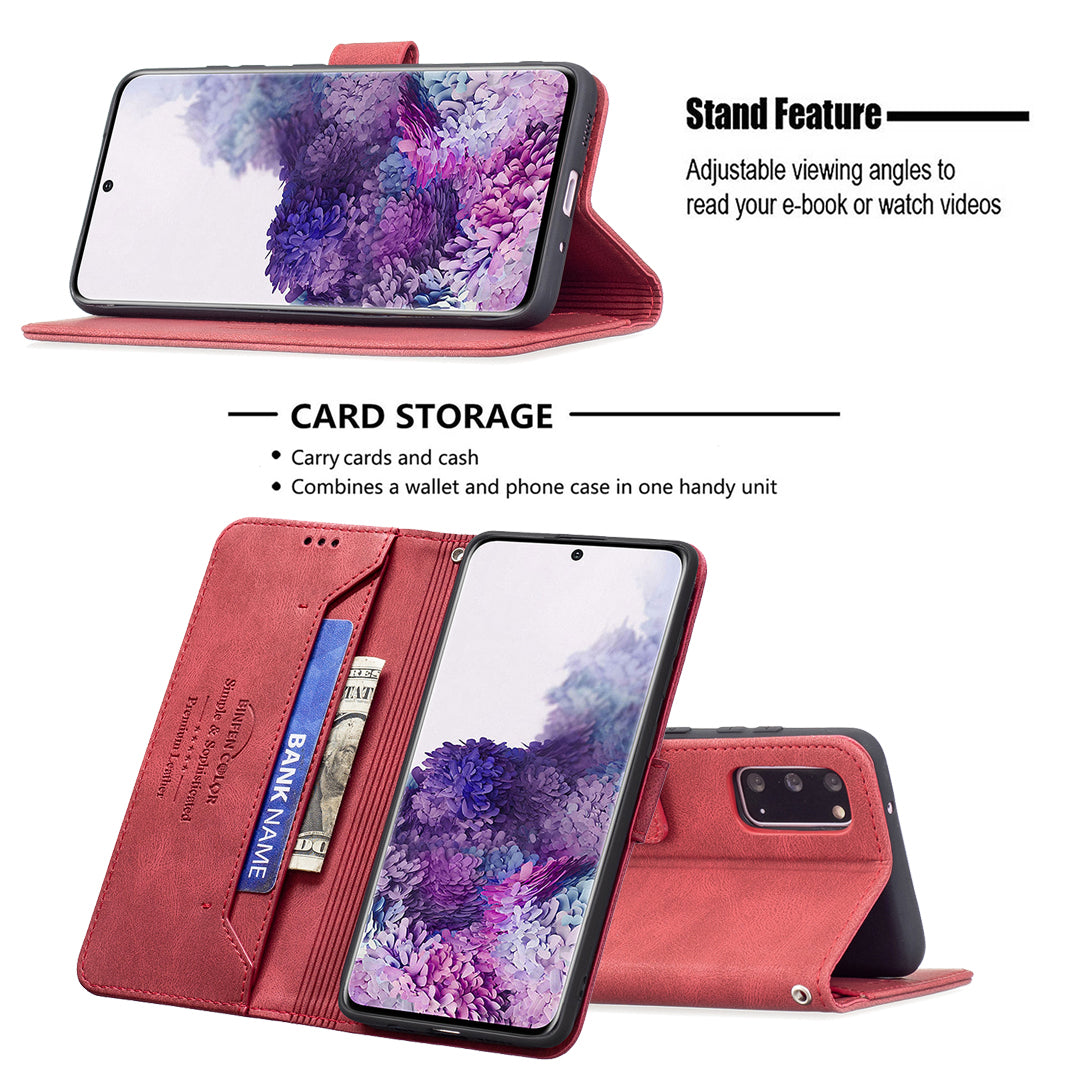BINFEN COLOR BF09 RFID Blocking Anti-swiping Full Protection Leather Phone Wallet Case Stand Cover for Samsung Galaxy S20 4G/S20 5G - Red