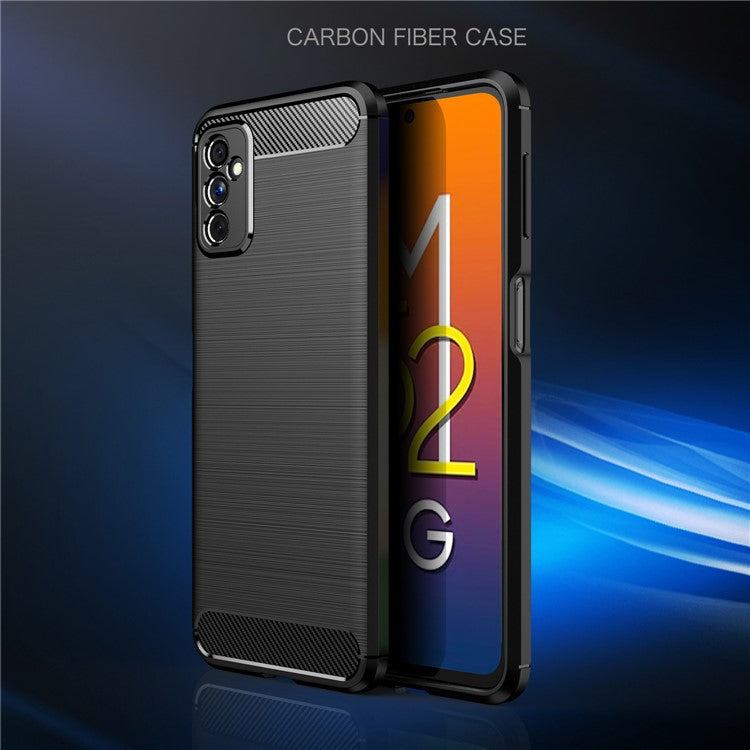 Carbon Fiber Brushed Texture Anti-Scratch Shockproof Soft TPU Non-Slip Phone Cover for Samsung Galaxy M52 5G - Black