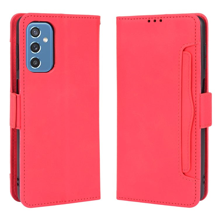 Ultra-thin Phone Case Multiple Card Slot Design TPU+PU Leather Wallet Cover Protector for Samsung Galaxy M52 5G - Red