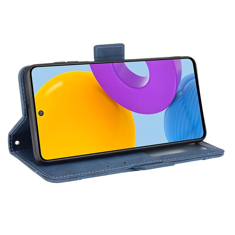 Ultra-thin Phone Case Multiple Card Slot Design TPU+PU Leather Wallet Cover Protector for Samsung Galaxy M52 5G - Blue