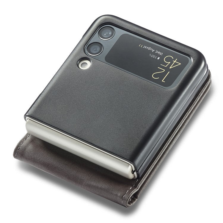 LC.IMEEKE Supporting Stand Card Slot Design Phone Cover PU Leather Folding Phone Case for Samsung Galaxy Z Flip3 5G - Grey