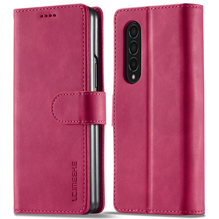 LC.IMEEKE Magnetic Clasp Stand Wallet PU Leather Folding Phone Case for Samsung Galaxy Z Fold3 5G - Rose