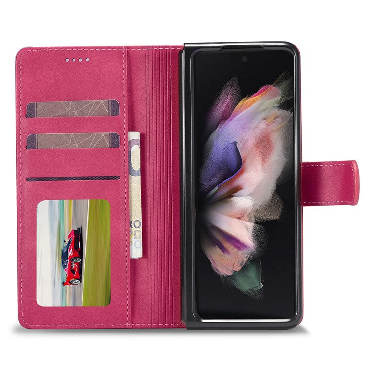 LC.IMEEKE Magnetic Clasp Stand Wallet PU Leather Folding Phone Case for Samsung Galaxy Z Fold3 5G - Rose