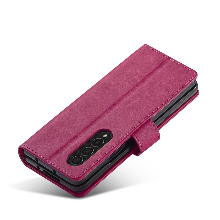 LC.IMEEKE Magnetic Clasp Stand Wallet PU Leather Folding Phone Case for Samsung Galaxy Z Fold3 5G - Rose