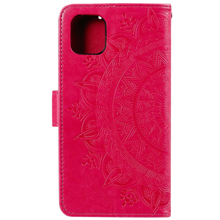 Imprinted Totem Mandala Flower Folio Flip Wallet PU Leather Stand Protective Phone Case with Strap for Samsung Galaxy A03 (166.5 x 75.98 x 9.14mm) - Red