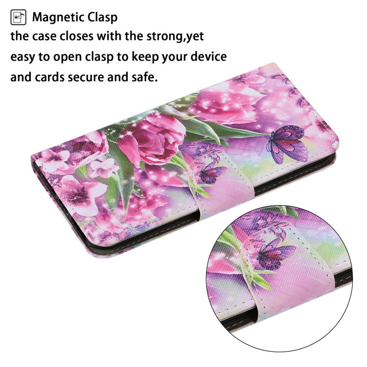 Full Protection Pattern Printing Leather Stand Wallet Case Phone Cover Protector with Wrist Strap for Samsung Galaxy S22 Ultra 5G - Rose and Butterfly