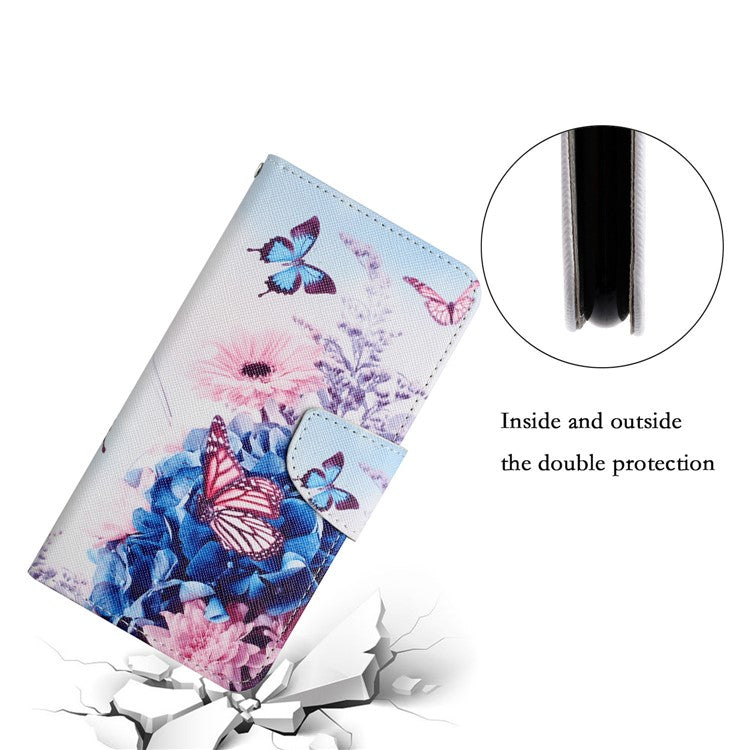 Cross Texture Pattern Printing All-round Protection Leather Phone Case Stand Wallet Shell with Hand Strap for Samsung Galaxy S22+ 5G - Purple Butterfly