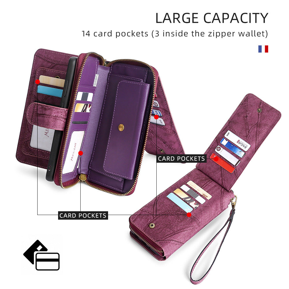 MEGSHI 004 Series For Samsung Galaxy S20 Ultra Magnetic Detachable Stand Design Zipper Pocket Shockproof PU Leather TPU Wallet Cover - Wine Red