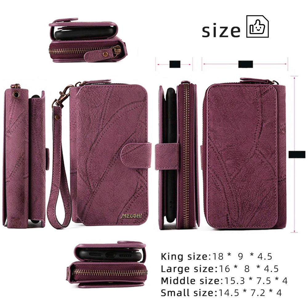 MEGSHI 004 Series For Samsung Galaxy S20 Ultra Magnetic Detachable Stand Design Zipper Pocket Shockproof PU Leather TPU Wallet Cover - Wine Red