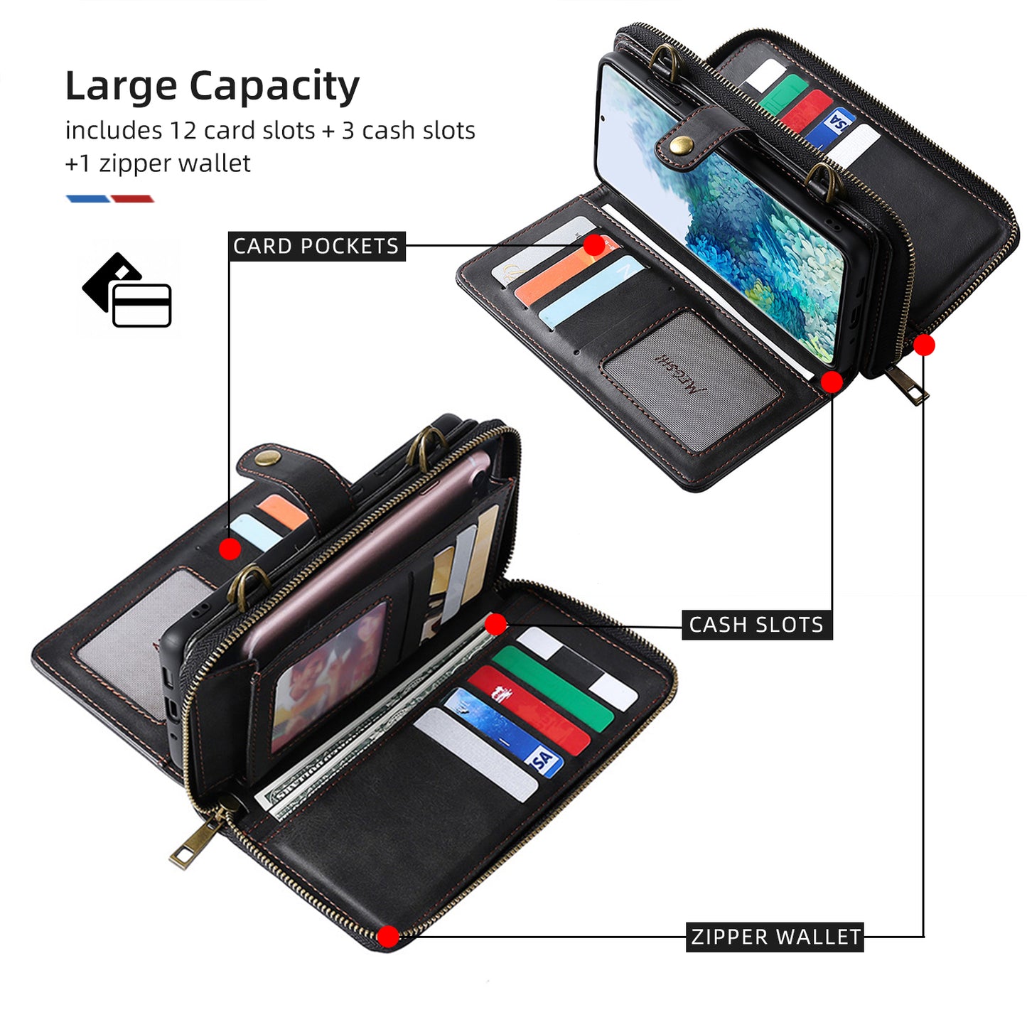 MEGSHI 020 Series Scratch-resistant Magnetic Detachable Design Shockproof PU Leather TPU Wallet Cover Shoulder Bag for Samsung Galaxy S20 FE 2022/S20 FE/S20 FE 5G/S20 Lite - Black