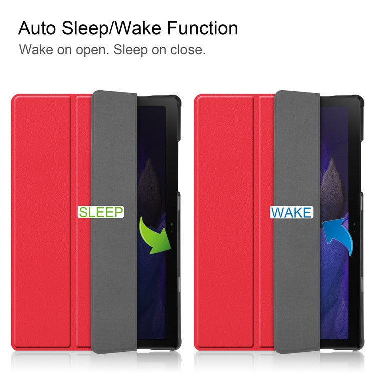 For Samsung Galaxy Tab A8 10.5 (2021) / A8 10.5 (2022) Trifold Stand PU Leather Hard PC Inner Shockproof Protective Tablet Cover - Red