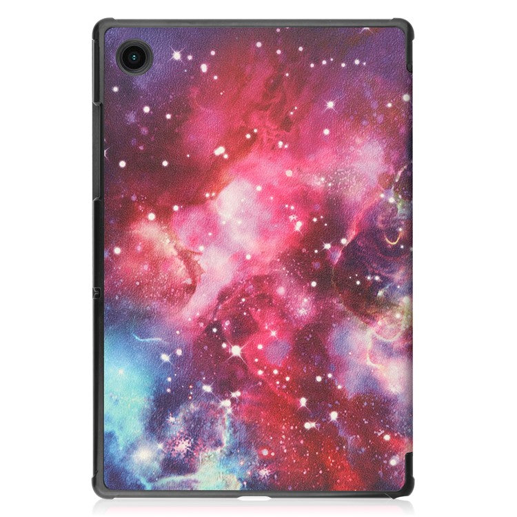 For Samsung Galaxy Tab A8 10.5 (2021) SM-X205 / SM-X200 Trifold Stand Pattern Printing Hard PC Soft PU Leather Tablet Cover - Nebula