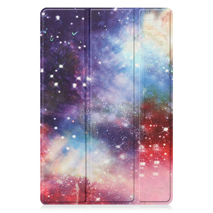 For Samsung Galaxy Tab A8 10.5 (2021) SM-X205 / SM-X200 Trifold Stand Pattern Printing Hard PC Soft PU Leather Tablet Cover - Nebula