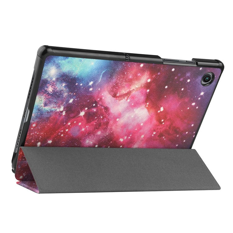 For Samsung Galaxy Tab A8 10.5 (2021) SM-X205 / SM-X200 Trifold Stand Pattern Printing Hard PC Soft PU Leather Tablet Cover - Nebula