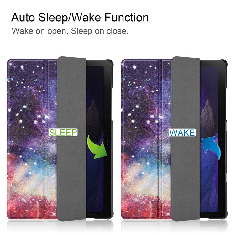 For Samsung Galaxy Tab A8 10.5 (2021) SM-X205 / SM-X200 Trifold Stand Pattern Printing Hard PC Soft PU Leather Tablet Cover - Nebula