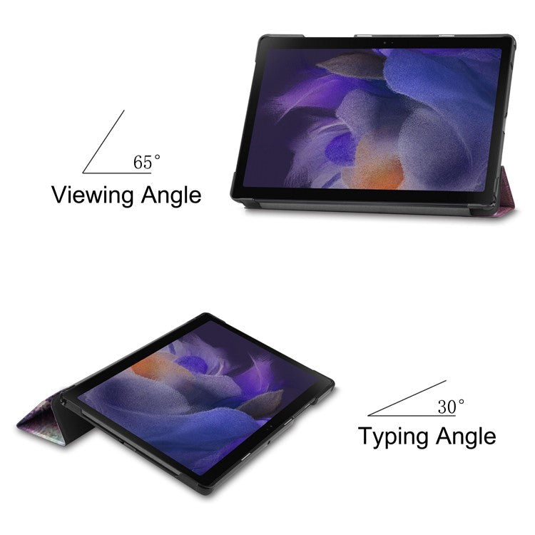 For Samsung Galaxy Tab A8 10.5 (2021) SM-X205 / SM-X200 Trifold Stand Pattern Printing Hard PC Soft PU Leather Tablet Cover - Nebula