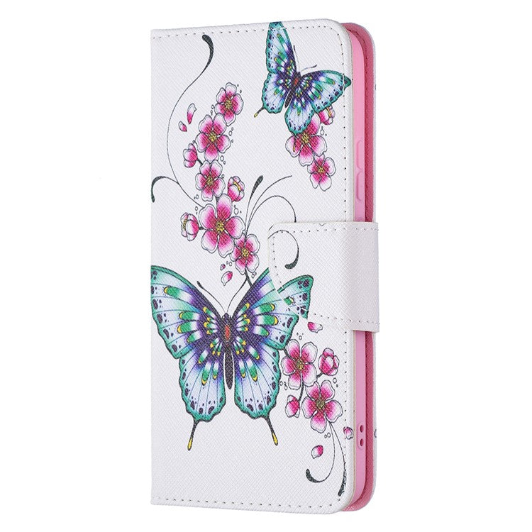 Pattern Printing PU Leather Flip Magnetic Cover Wallet Stand All-Round Protective Case for Samsung Galaxy S22+ 5G - Peach Blossom and Flower
