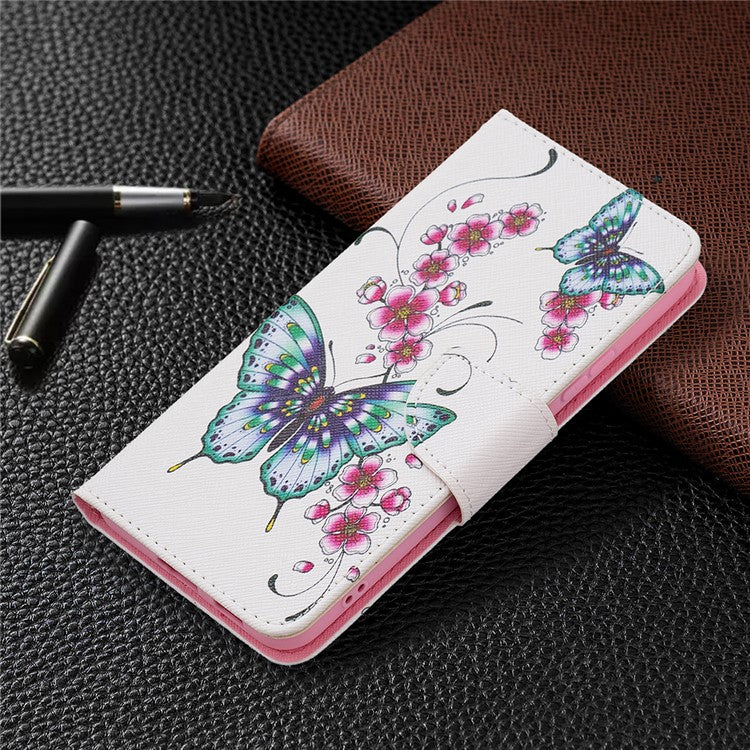 Pattern Printing PU Leather Flip Magnetic Cover Wallet Stand All-Round Protective Case for Samsung Galaxy S22+ 5G - Peach Blossom and Flower