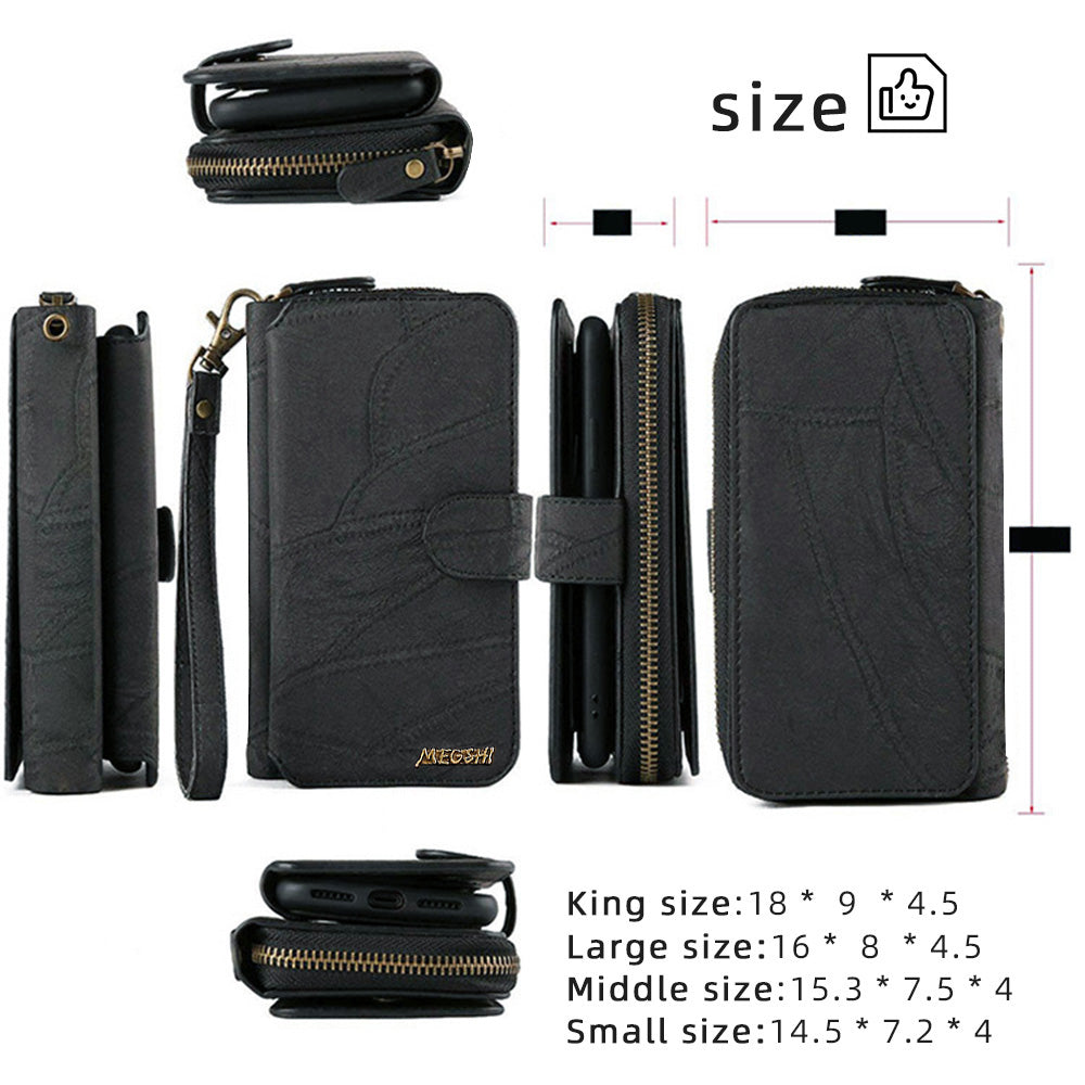 MEGSHI 004 Series 2-in-1 Detachable Magnetic PU Leather Zipper Wallet Case Stand Flip Protective Cover with Strap for Samsung Galaxy S20 FE 2022/S20 FE/S20 FE 5G/S20 Lite - Black