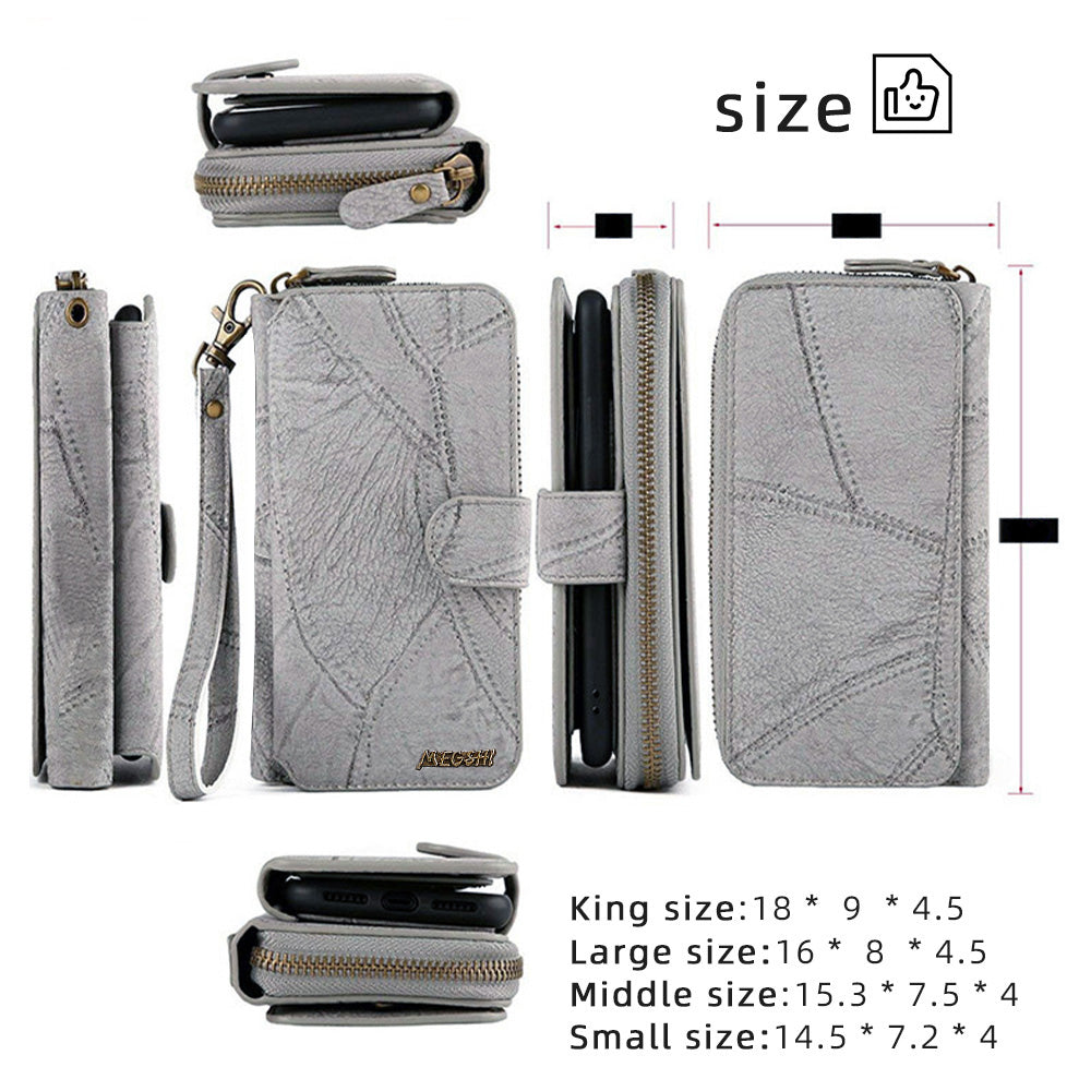 MEGSHI 004 Series 2-in-1 Detachable Magnetic PU Leather Zipper Wallet Case Stand Flip Protective Cover with Strap for Samsung Galaxy S20 FE 2022/S20 FE/S20 FE 5G/S20 Lite - Grey