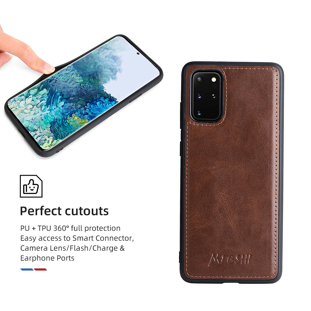 MEGSHI 020 Series PU Leather Wallet Case Magnetic Detachable Flip Folio Cover with Shoulder Strap for Samsung Galaxy S20 Plus 4G/5G - Brown