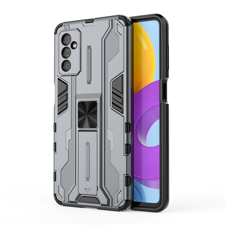 Hard PC + Soft TPU Hybrid Case Mobile Phone Cover with Kickstand for Samsung Galaxy M52 5G - Grey