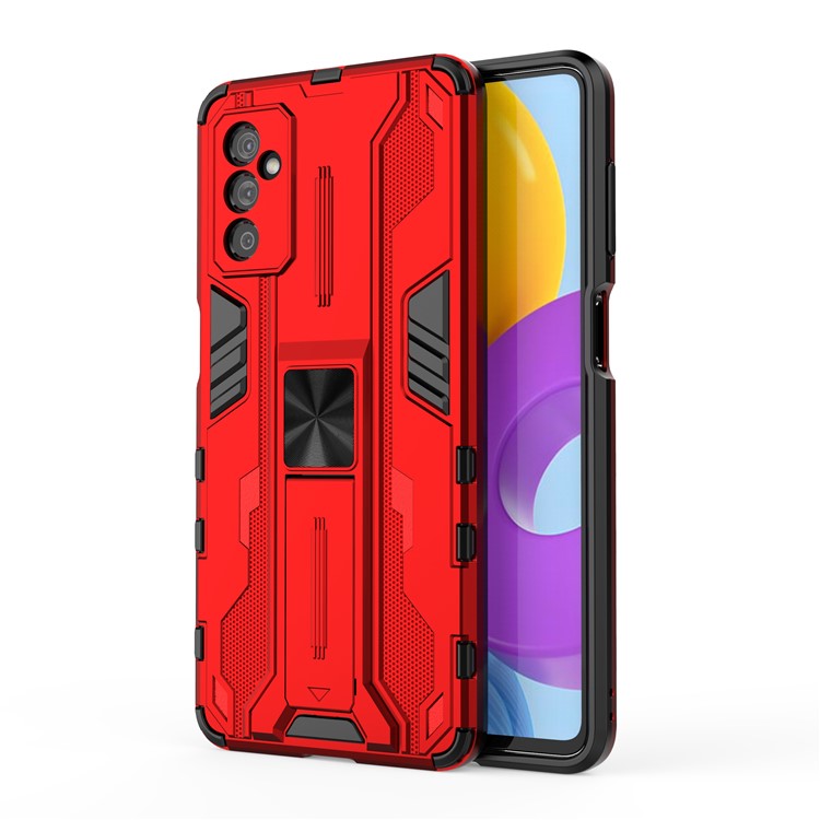 Hard PC + Soft TPU Hybrid Case Mobile Phone Cover with Kickstand for Samsung Galaxy M52 5G - Red