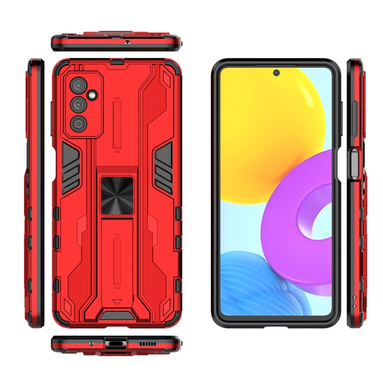 Hard PC + Soft TPU Hybrid Case Mobile Phone Cover with Kickstand for Samsung Galaxy M52 5G - Red