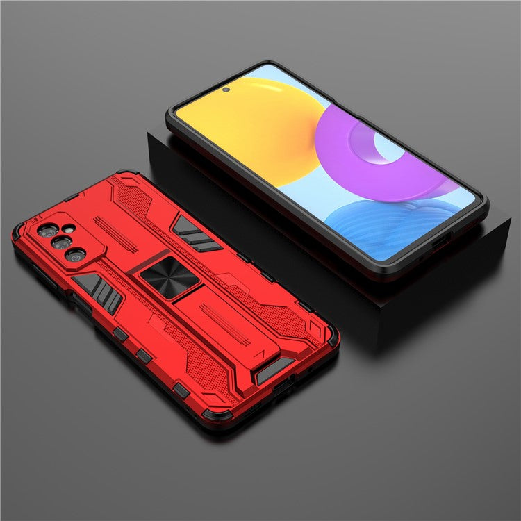 Hard PC + Soft TPU Hybrid Case Mobile Phone Cover with Kickstand for Samsung Galaxy M52 5G - Red