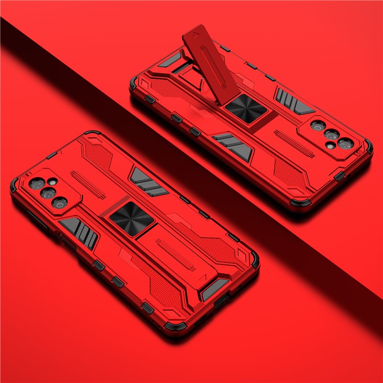 Hard PC + Soft TPU Hybrid Case Mobile Phone Cover with Kickstand for Samsung Galaxy M52 5G - Red