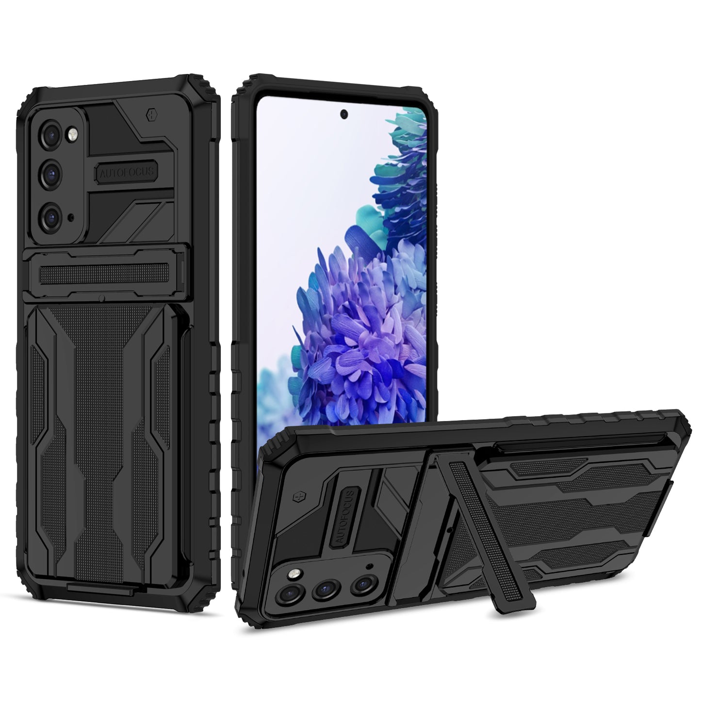 Detachable Card Slot Design PC + TPU Phone Hybrid Case Shell with Kickstand for Samsung Galaxy S20 FE 2022/S20 FE/S20 FE 5G/S20 Lite - Black