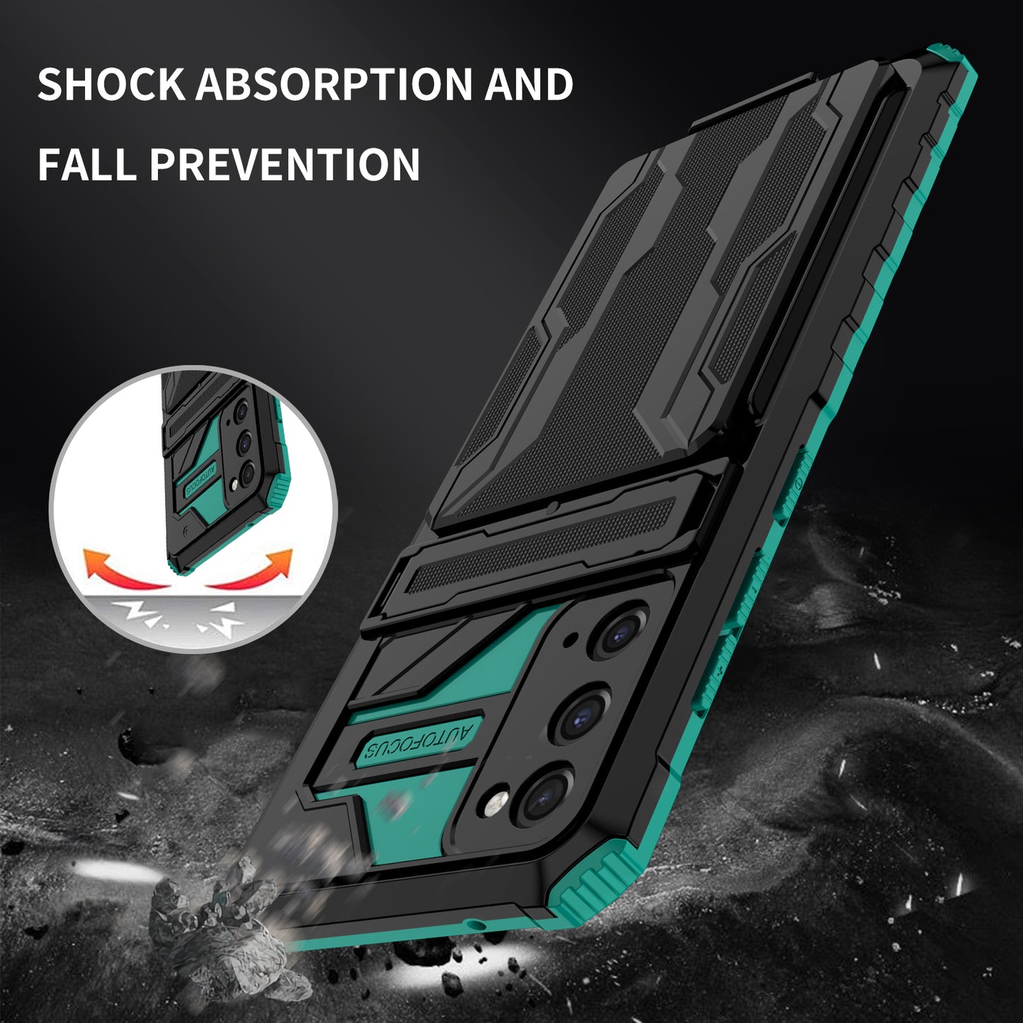 Detachable Card Slot Design PC + TPU Phone Hybrid Case Shell with Kickstand for Samsung Galaxy S20 FE 2022/S20 FE/S20 FE 5G/S20 Lite - Blackish Green
