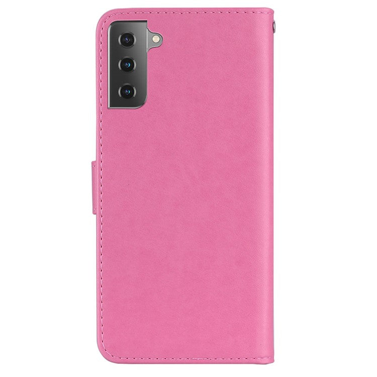 Owl Flower Pattern Imprinted PU Leather Wallet Stand All-Inclusive Protective Case with Strap for Samsung Galaxy S22 5G - Rose