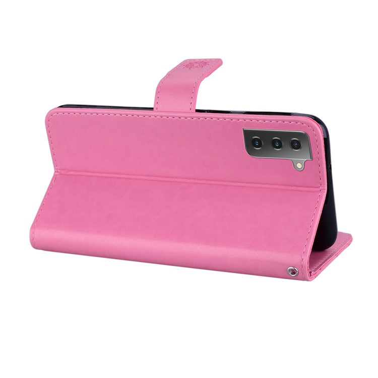 Owl Flower Pattern Imprinted PU Leather Wallet Stand All-Inclusive Protective Case with Strap for Samsung Galaxy S22 5G - Rose
