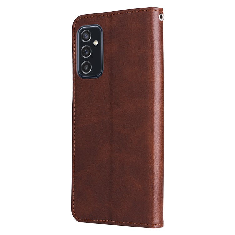 Folding PU Leather Phone Case Zipper Pocket Design Wallet Case with Adjustable Stand for Samsung Galaxy M52 5G - Brown