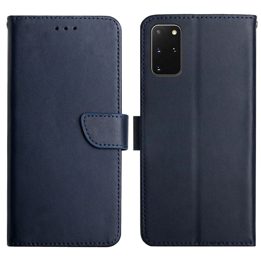 Magnetic Clasp Nappa Texture Case Wallet Genuine Leather Cover with Stand for Samsung Galaxy S20 Plus 4G/5G - Blue