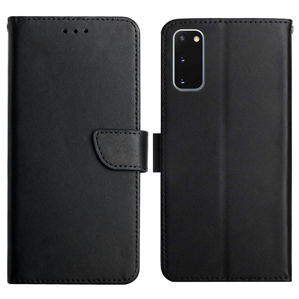 Magnetic Closure Nappa Texture Case Wallet Genuine Leather Phone Cover Shell with Stand for Samsung Galaxy S20 4G/S20 5G - Black