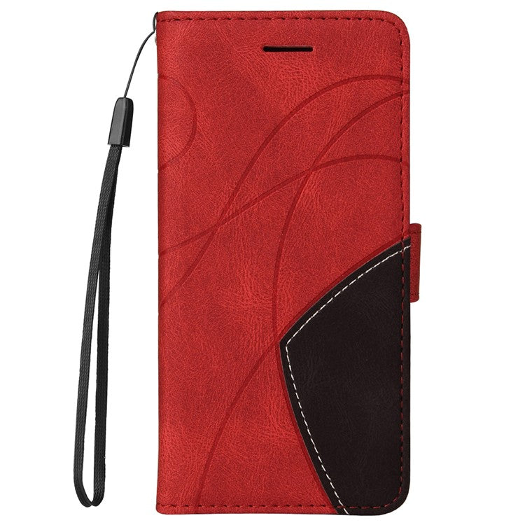 For Samsung Galaxy M52 5G Leather Case Wallet Stand Color Splicing Phone Cover - Red