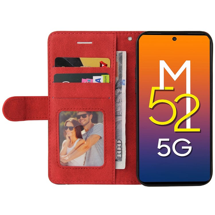For Samsung Galaxy M52 5G Leather Case Wallet Stand Color Splicing Phone Cover - Red